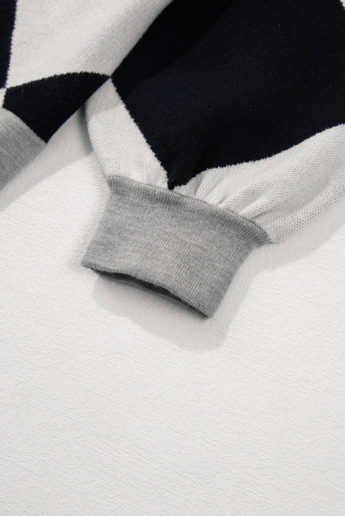 Colorblock Drop Shoulder V-Neck Button Front Cardigan Sweater